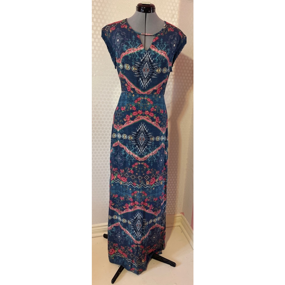 Women's Antix Maxi Dress Size M Blue Floral Made in Brazil